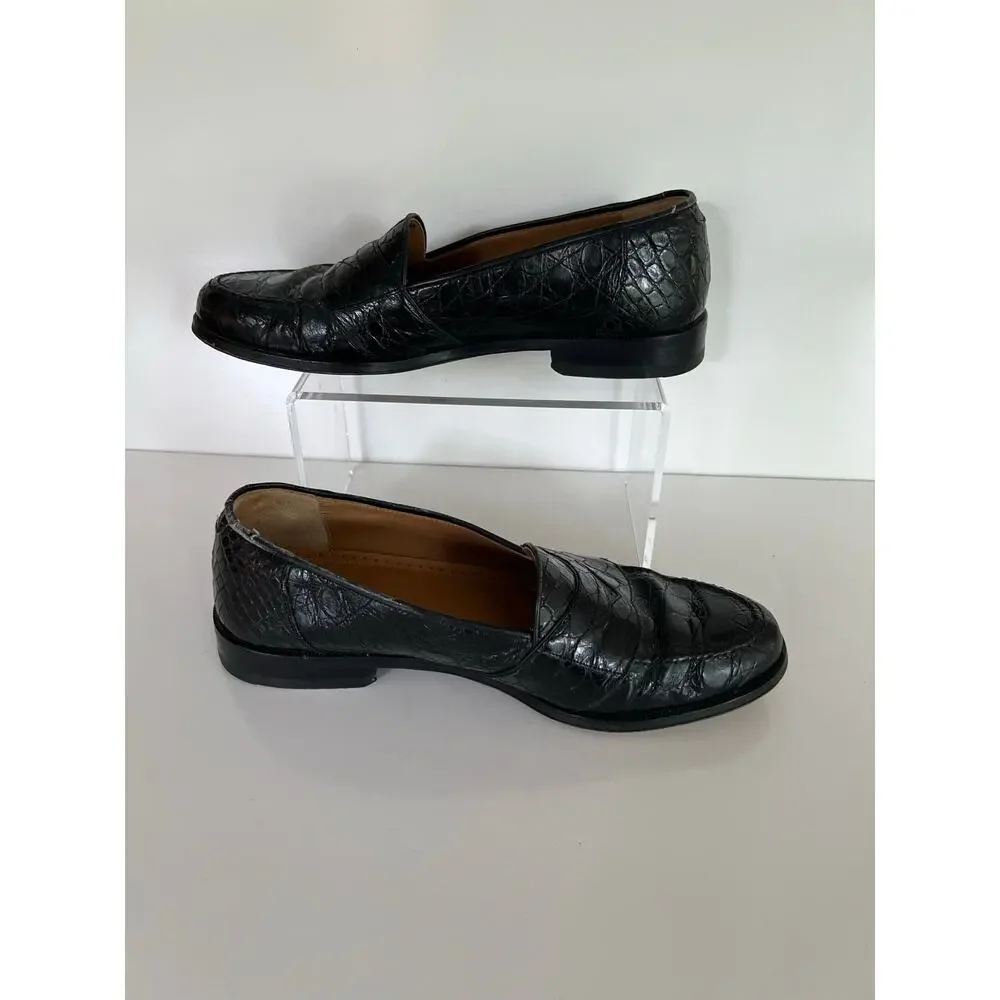 Magnanni Men's Vicente Crocodile Leather Penny Loafers Black Size 9 JL